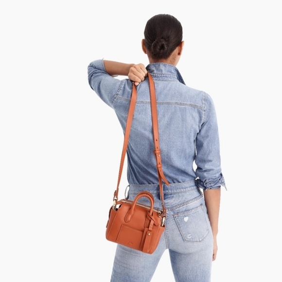 J.Crew - Harper Mini Satchel in Italian Leather |  Burnished Pecan Brown - Picture 5 of 14